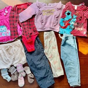 BOY/GIRL CLOTHING LOT 12m to 2T MIXED VARIETY- 4 BOTTOMS- 4 TOPS- 4 SOCKS